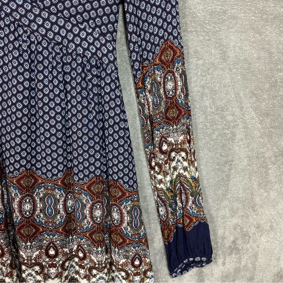 Anna Grace Dress Small Blue Boho Western Print Rayon Long Sleeve Lined - Picture 3 of 13